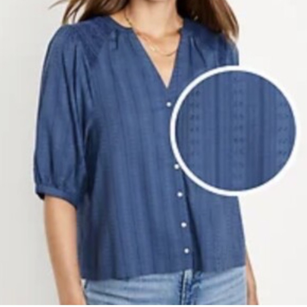 Old Navy Plus Size XXL Chambray Jean Shirt Lace Cutouts V-Neck Button Up Blouse